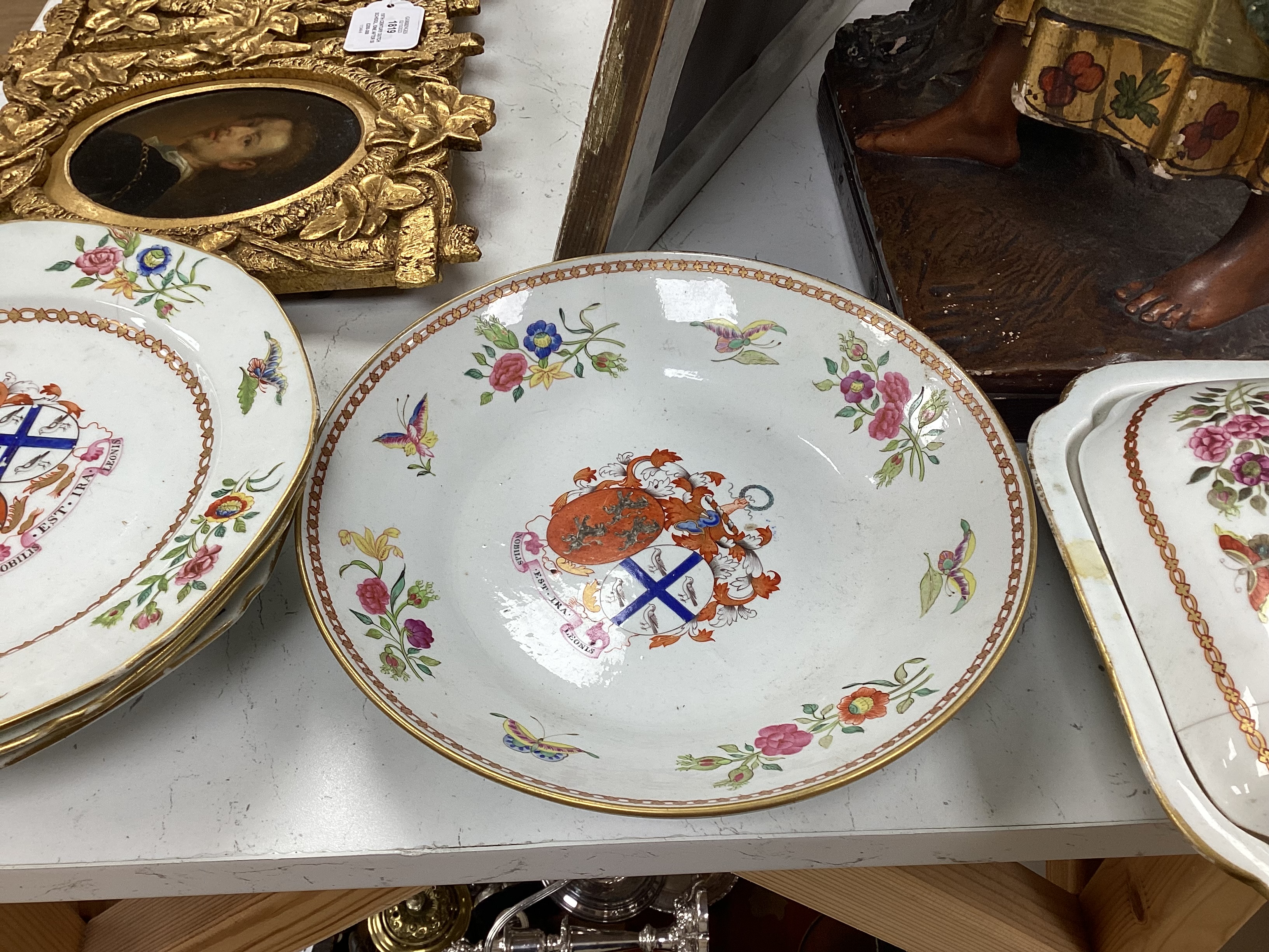 A group of Spode, Copeland & Garrett etc. stone china and porcelain armorial dinner wares, for Stuart of Bute, c.1820-50, The design in imitation of 18th century Chinese exports armorial wares, largest 28cm wide